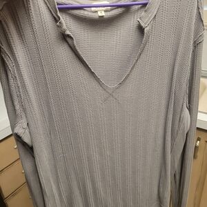 Nwt BKE Gray Lightweight Quilted Waffle V-Neck Ribbed Sweater